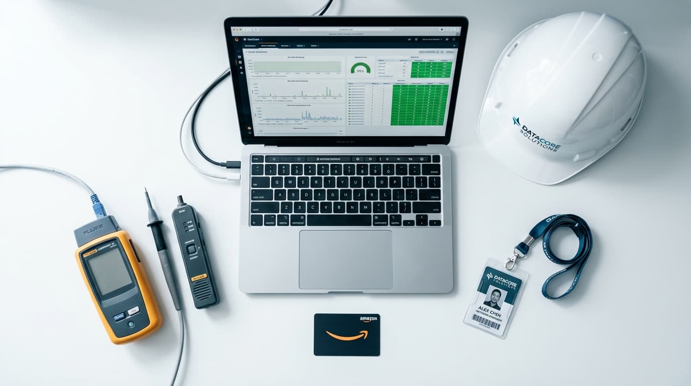 Data center workspace with Amazon gift card